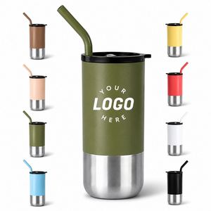 Promotional Gift 16oz Stainless Steel Outer <b>Plastic</b> Inner Stainless Steel Tumbler With Straw Travel Coffee Cup Custom Logo - Product Image 1