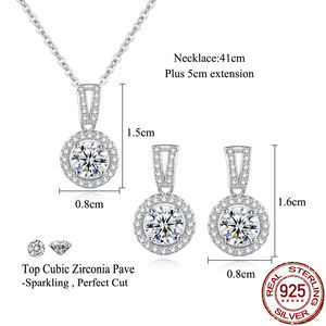 <b>Solid</b> 925 Sterling <b>Silver</b> Cubic Zirconia Jewelry Set Round Pendant <b>Necklace</b> Earrings Set for Women Daily Wear Gift Elegant Daily - Product Image 3