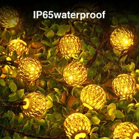 Plateado Marroquí en Forma de Bola Plástico LED Solar Recargable Regulable Lámpara de Jardín Exterior Iluminación Decorativa para Navidad IP44