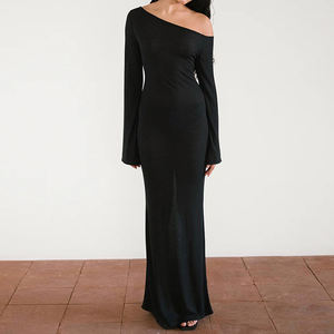 Vestido Largo Ajustado al Cuerpo, Estilo Y2K, Sexy, de Color Puro, con Hombros Descubiertos, Estilo Simple y Sensual - Product Image 1