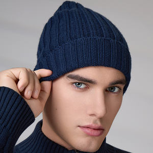 Custom Logo Wool Blend Ribbed Cuffed Beanie <b>Men</b> Thick Warm Knitted <b>Winter</b> Skull <b>Cap</b> <b>for</b> Ski Running Daily Outdoor - Product Image 1