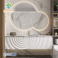 Meuble de salle de bain mural moderne en bois massif Juerte 2025 de luxe OEM, avec évier, miroir et drain en cuivre, pour maison, bar, hôpital