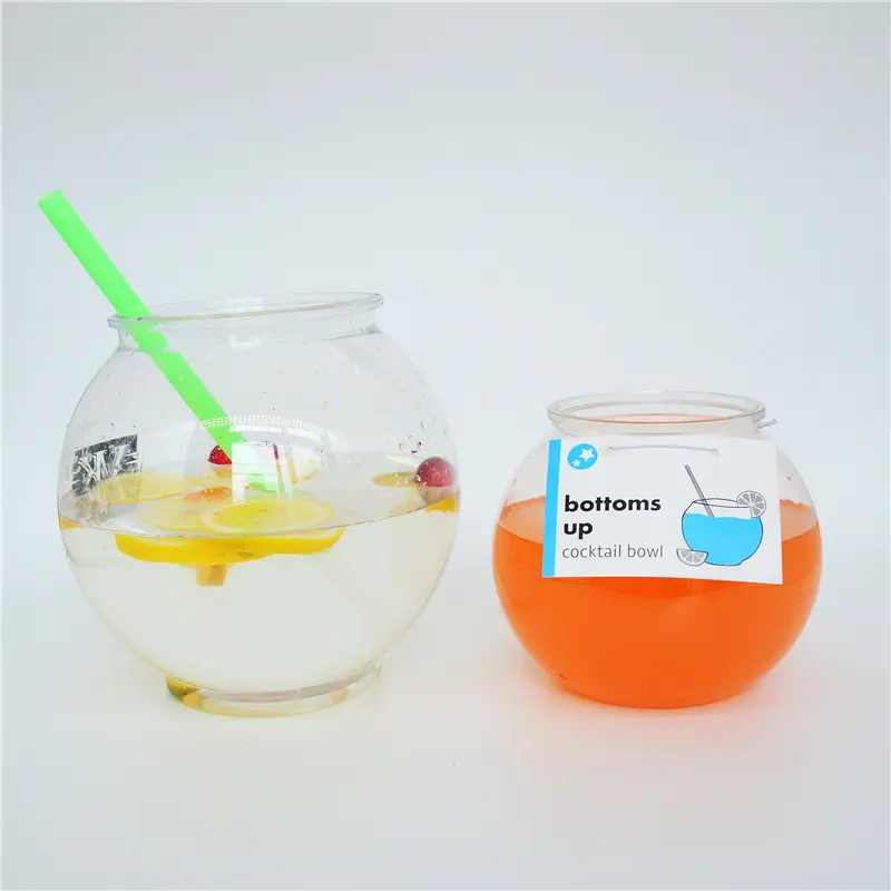 Round fish bowl cocktail plastic drinking fishbowl cocktail round handle