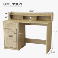 Bureau d'écriture moderne naturel de 47 pouces avec tiroirs en rotin, support pour écran et armoire de rangement, bureau d'ordinateur pour la maison avec étagères