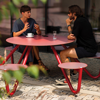 Ensemble de table de pique-nique extérieure moderne en aluminium avec tabourets intégrés, structure en acier galvanisé, mobilier de jardin pour parc public, école, patio
