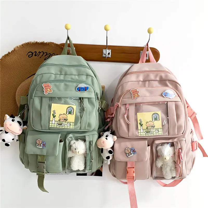 Cute pendant female backpack high school student schoolbag Oxford cloth Harajuku style backpack college student schoolbag