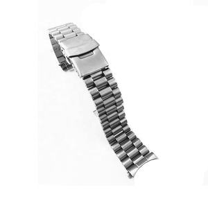 20mm 22mm 실버 커브드 엔드 3 링크 더블 버튼 걸쇠 솔리드 스테인레스 스틸 시계 밴드 스트랩 팔찌 - Product Image 3