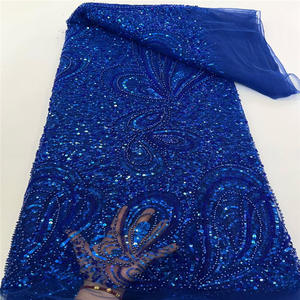 Haute qualité français Tulle dentelle <span class=keywords><strong>tissu</strong></span> respirant brodé africain maille Net paillettes tricoté mariée robe de soirée de mariage trame - Product Image 4