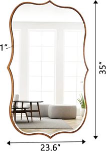 <span class=keywords><strong>Grand</strong></span> <span class=keywords><strong>miroir</strong></span> mural vintage à bordures ondulées, cadre en <span class=keywords><strong>bois</strong></span> bronze, <span class=keywords><strong>miroir</strong></span> décoratif antique pour salon, couloir, chambre, décoration intérieure - Product Image 5
