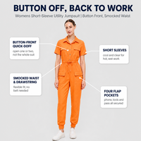 Combinaison de travail pour femmes OEM à manches courtes, col chemise, boutons sur le devant, taille à cordon de serrage, poches à rabat, uniforme pour hôpital, entretien ménager, spa