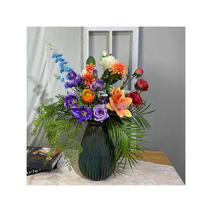 New Design Silk Bouquet Handful Of Flower Artificial Flower Blue And Purple Rose Orange Lily And Chrysanthemum Flower For Events