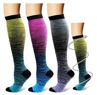 Chaussettes de compression montantes en nylon et élasthanne tricotées, respirantes, à rayures dégradées, pression 15-20 mmHg, pour jeunes cyclistes