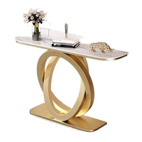 Mesa de Entrada de Estilo Italiano Moderno y Sencillo, Multifuncional, de Metal y Piedra, con Diseño Semicircular, de Lujo Ligero