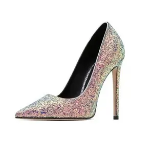 Sapatos de salto alto com glitter, feminino, lantejoulas, sapatos de casamento