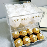 Boîte à fleurs transparente en acrylique, coffret cadeau de luxe personnalisé avec tiroir, vente en gros