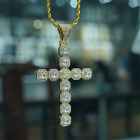 Usine vente chaude or argent couleur placage hip hop laiton avec bling zircon grande croix pendentif collier