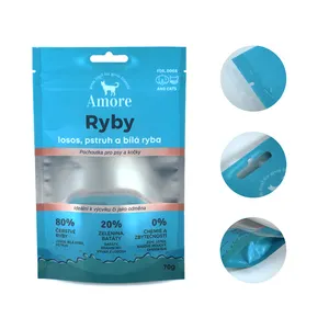 Bolsas de embalaje resellables de aluminio mate de plástico directo de fábrica personalizadas, bolsa de comida para perros y gatos con cierre hermético de fondo plano