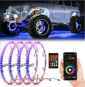 Hot sale Car Accessories Lights 14 inch 15.5 inch 17 inch RGB Wheel Ring 12V remote app control 4pcs Kit Wheel Rim Light for Car