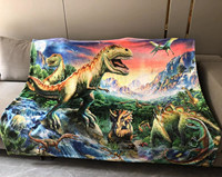 Couverture de dinosaure en polaire douce en polyester 100% cadeau de Noël pour garçons avec motifs d'animaux de dessin animé et de points rayés