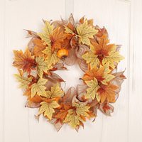 Guirlande d'Halloween et de Thanksgiving Hongyu avec petites citrouilles, feuilles d'érable bicolores, décoration d'automne pour la maison, fleurs en soie, taille 40