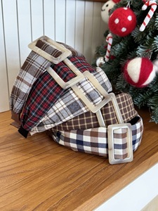 Mới Hàn Quốc retro phong cách Đại Học ca rô Clasp Headband thời trang Cà Phê Nâu mùa thu và mùa đông phụ kiện kẻ sọc - Product Image 4