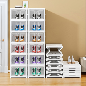 Boîte de rangement pour <span class=keywords><strong>chaussures</strong></span> en plastique PP beige pliable pour la <span class=keywords><strong>maison</strong></span>, organisateur de <span class=keywords><strong>chaussures</strong></span> empilable, sans installation, anti-poussière, armoire <span class=keywords><strong>à</strong></span> <span class=keywords><strong>chaussures</strong></span> - Product Image 1