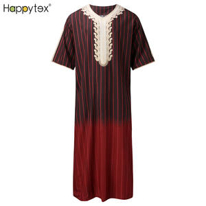 Robe Musulmane Traditionnelle d'Arabie Saoudite pour Hommes avec Impression <span class=keywords><strong>de</strong></span> Haute Qualité, Col en V, Vêtement Ethnique Islamique pour l'Été et l'Extérieur - Product Image 4