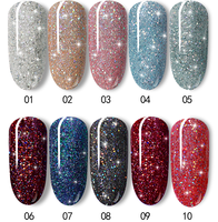 Vente en gros de vernis à ongles gel pailleté réfléchissant en 10 couleurs, vernis à ongles gel scintillant disco diamant UV LED pour salon