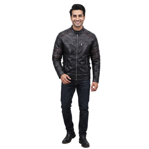 Top Style <b>Men's</b> Fashion Stand Collar Coated Varsity Leather <b>Jacket</b> Autumn Hooded Canvas Wholesale Cheap Price - Product Image 1
