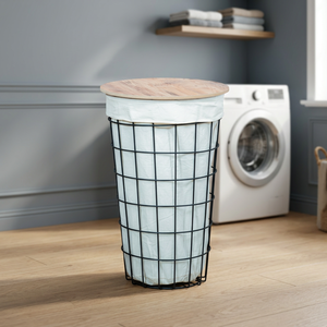 Cesto de Ropa Sucia de Metal con Base de Alambre – Cesto Decorativo Multiusos con Forro de Tela y Contenedor de Almacenamiento - Product Image 6