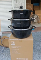 Usine 6 pièces 32 + 36 + 40cm granit antiadhésif batterie de cuisine grande taille en alliage d'aluminium verre marmite ensemble batterie de cuisine