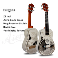 Hot Sale Aiersi Brand Gloss Chrome Plated Hawaii Tree Sandblasted Brass Body Concert 24 InchResonator Ukulele Travel Guitar