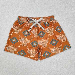 Shorts Vaqueros para Niños con Estampado de Vaca Highland Azteca, Trajes de Baño para Niños Pequeños, Shorts de Verano para Niños - Product Image 2