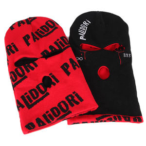 Маска для велоспорта на открытом воздухе, черная, дизайнерская, двусторонняя, балаклава с тремя отверстиями, жаккардовая, персонализированная. - Product Image 2