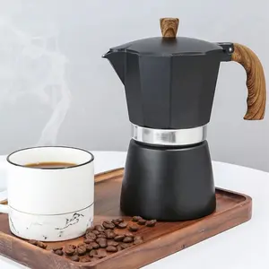 팔각형 모양 스토브 탑 에스프레소 커피 메이커 알루미늄 6 컵 용량 나무 손잡이가있는 모카 커피 포인덕션