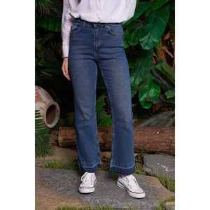 Jean évasé Xlove taille haute, bleu foncé délavé, style décontracté, pantalon pour femme - Product Image 6