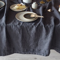 Nappe en lin 100% pur délavé gris rétro, faite à la main, bleu français uni, couleurs unies, bordure surpiquée, pour pique-nique