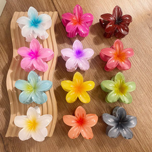 Pinces à cheveux en <span class=keywords><strong>plastique</strong></span> à motif floral tropical Hawaïen dégradé <span class=keywords><strong>de</strong></span> fleurs <span class=keywords><strong>de</strong></span> frangipanier, accessoires pour l'été et la plage, vente en gros - Product Image 1