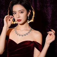 Set Perhiasan Kalung Anting Berlapis Emas Grosir dengan Zircon AAA untuk Wanita, Hadiah Pernikahan, Pertunangan, dan Pesta
