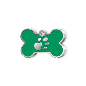 Medaglietta per animali domestici a forma di osso verde piccolo con stampa di zampa per cani - Product Image 1