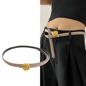 Ceinture en cuir véritable de vache pour femmes, marques de luxe haut de gamme, ceinture élégante pour femmes, ceinture en jean à motif floral doré de créateur - Product Image 1