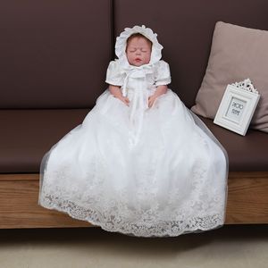 Vestido de Encaje de Verano para <span class=keywords><strong>Bautizo</strong></span> de Bebés Niñas - Vestido de Bautismo con Dobladillo Ancho y Traje de Primera Comunión con Gorro para Niñas - Product Image 1