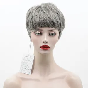 Aisi Hair新しいデザイン安いベンダーショートピクシーカットレギュラーウェーブグレーブラジリアンヘア黒人女性用人毛ウィッグ