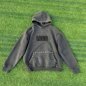 Sudadera con capucha de algodón Terry lavado de gran tamaño con tachuelas y remaches de alta calidad personalizada para hombres - Product Image 1