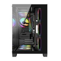 Casing Komputer Gaming ATX Mid Tower Kaca Temper Panoramic, Mendukung Pendingin Cair 360mm, Kipas RGB, Siap Pakai, Tersedia