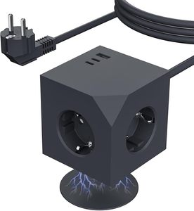ปลั๊กไฟ AC 3 ช่อง พร้อมเต้ารับ 3 ช่อง 2 USB-A 1C PD 20W สายยาว 1.5 เมตร ปลั๊กมาตรฐาน EU 16A ปลั๊กต่ออเนกประสงค์สำหรับชาร์จ - Product Image 1