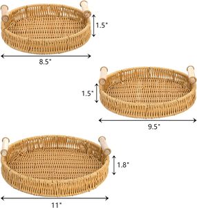 Rattan Fruit Tray Hand Woven Japanese <b>Bread</b> <b>Basket</b> Steamed Living Room Household Storage <b>Basket</b> Rattan Woven Double Ear Tray - Product Image 3