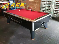 Table de billard ACS moderne de 7 pieds avec rails en bois massif, retour de balles, durable, pour usage commercial intérieur, billard américain à monnayeur