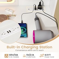 100 MOQ Coiffeuse de maquillage moderne blanche avec grande capacité de rangement, miroir éclairé et station de charge