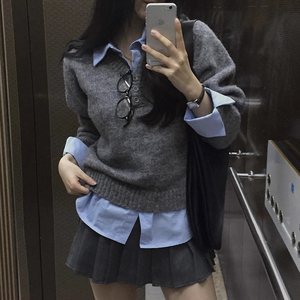 Suéter Feminino de Tricô de Manga Longa Versátil com Gola e Detalhes em Duas Peças, Nova Coleção Primavera, Atacado Boutique - Product Image 1